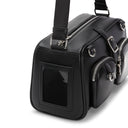 Black keychain bag with six hanging loops and display pocket for collectibles