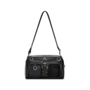 Black vegan leather trinket bag with photocard display window and keychain holders